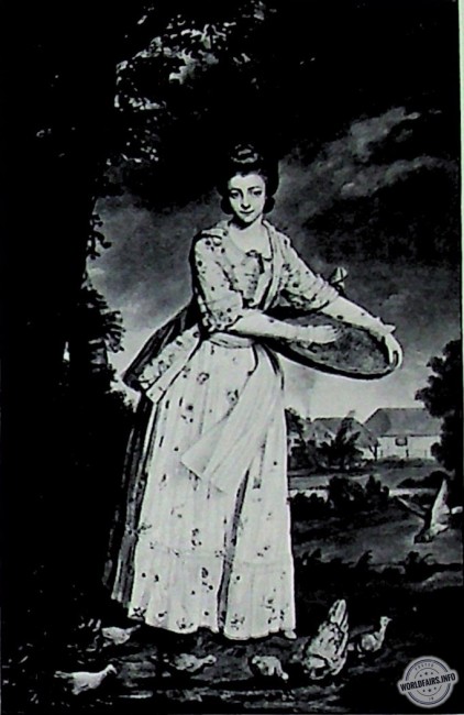 Mrs. Pelham Feeding Chickens.<br />After Reynolds. By W. Dickinson.