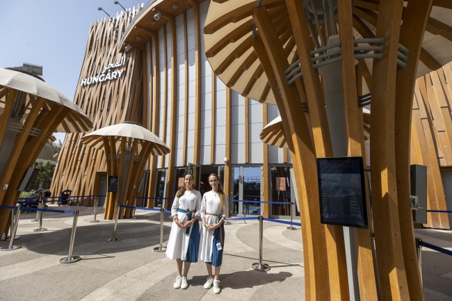 Pavilion staff outside the Hungary Pavilion<br />©Mahmoud Khaled/Expo 2020 Dubai
