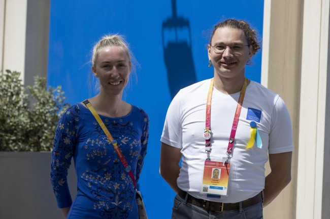 Pavilion staff outside the Estonia Pavilion<br />©Mahmoud Khaled/Expo 2020 Dubai