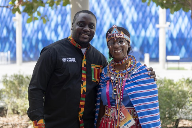 Member of staff outside the Kenya Pavilion during the Kenya National Day<br />©Anthony Fleyhan/Expo 2020 Dubai