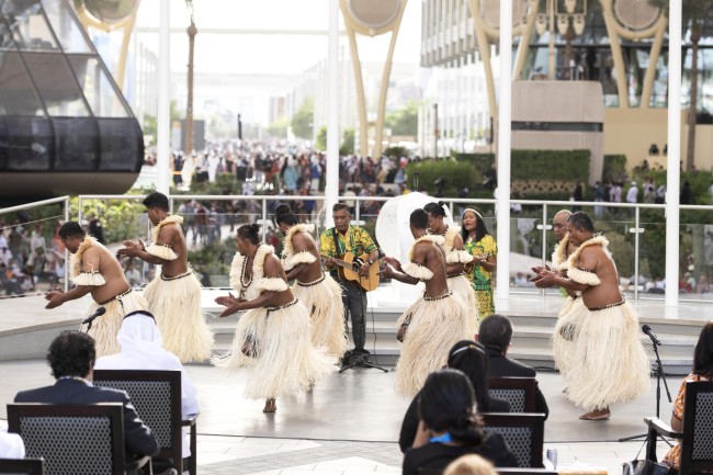 Cultural performance during the Marshall Islands National Day Ceremony at Al Wasl<br />©Anthony Fleyhan/Expo 2020 Dubai