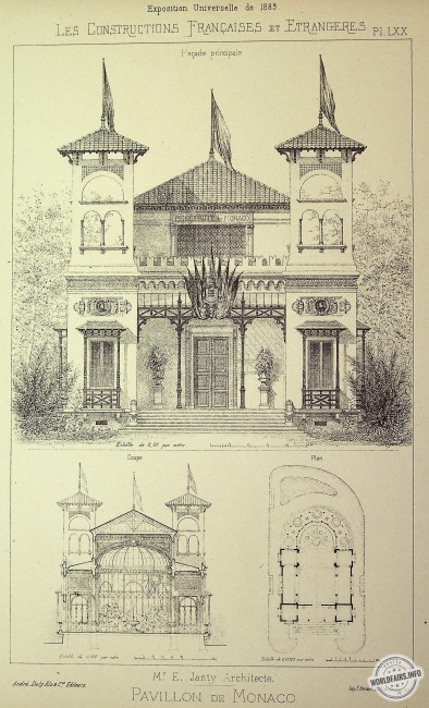 Pavillon de Monaco - Façade principale - Coupe -Plan