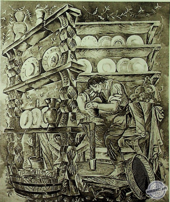 TAPISSERIE «Le Potier» composée par KYSELA, exécutée par l‘ATELIER M. TEINITZEROVA.